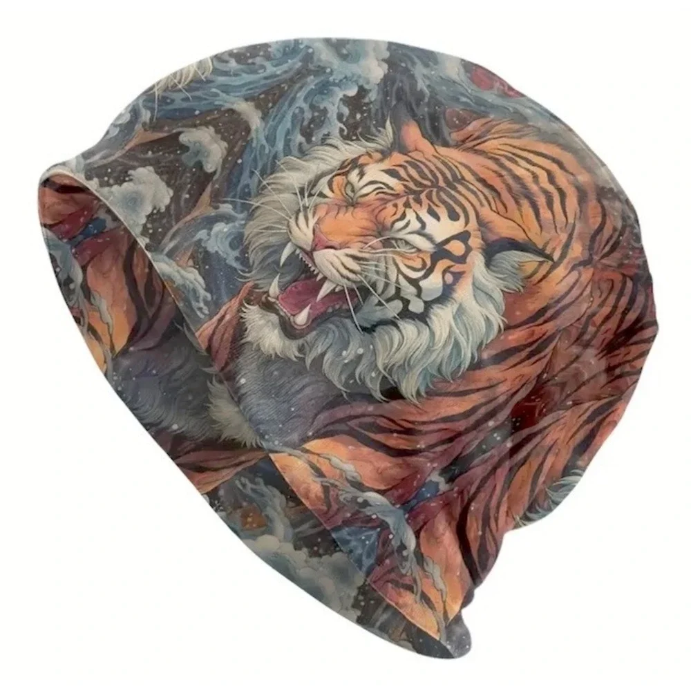 2 Boho Beanies Asian Elephant & Pouncing Tiger Winter Hat Soft & Warm One‎ Size